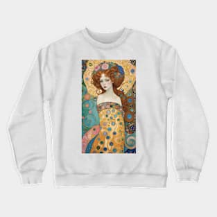 Gustav Klimt's Golden Enigma: Inspired Woman in Radiant Majesty Crewneck Sweatshirt